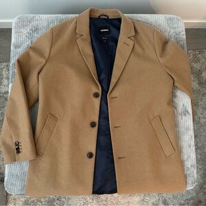 Men’s Express Solid Camel Wool-Blend Topcoat size L